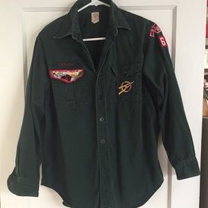 Boy Scouts Adult Button Shirt Green Patches